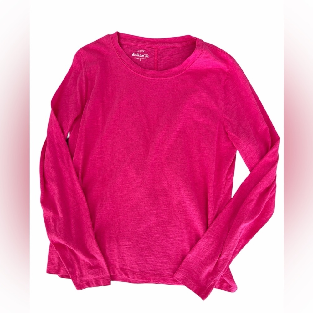 J Crew Girlfriend Tee Womens Size Large Fuchsia Pink Long Sleeve Crewneck Shirt